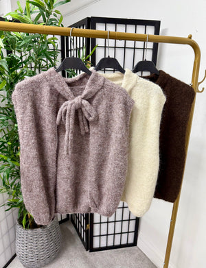 Tie-Neck Knitted Sleeveless Jumper – Sizes 8–14 Mauve