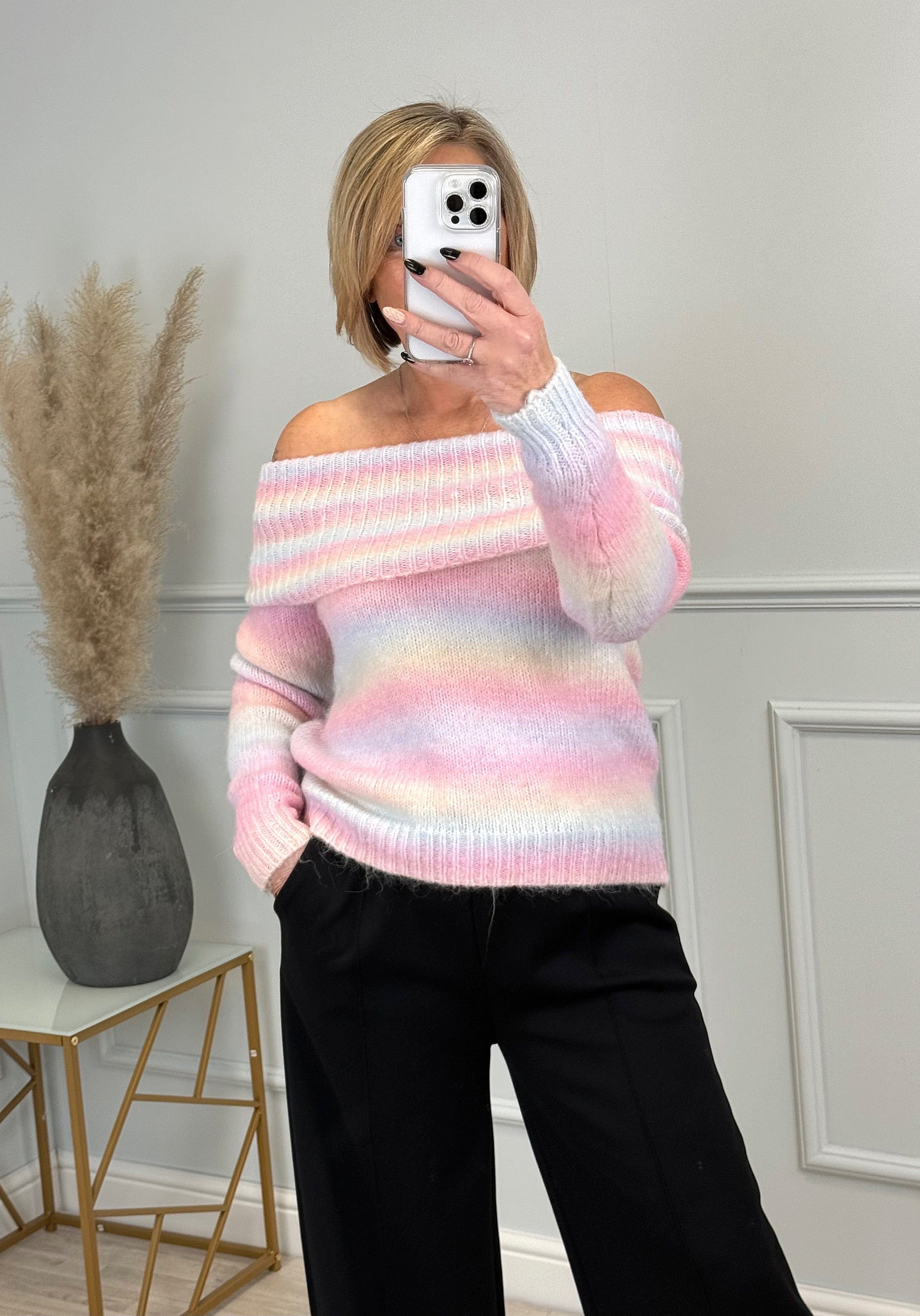Bella Rainbow Knit Off-Shoulder Sweater 8-16 - Susie's Boutique