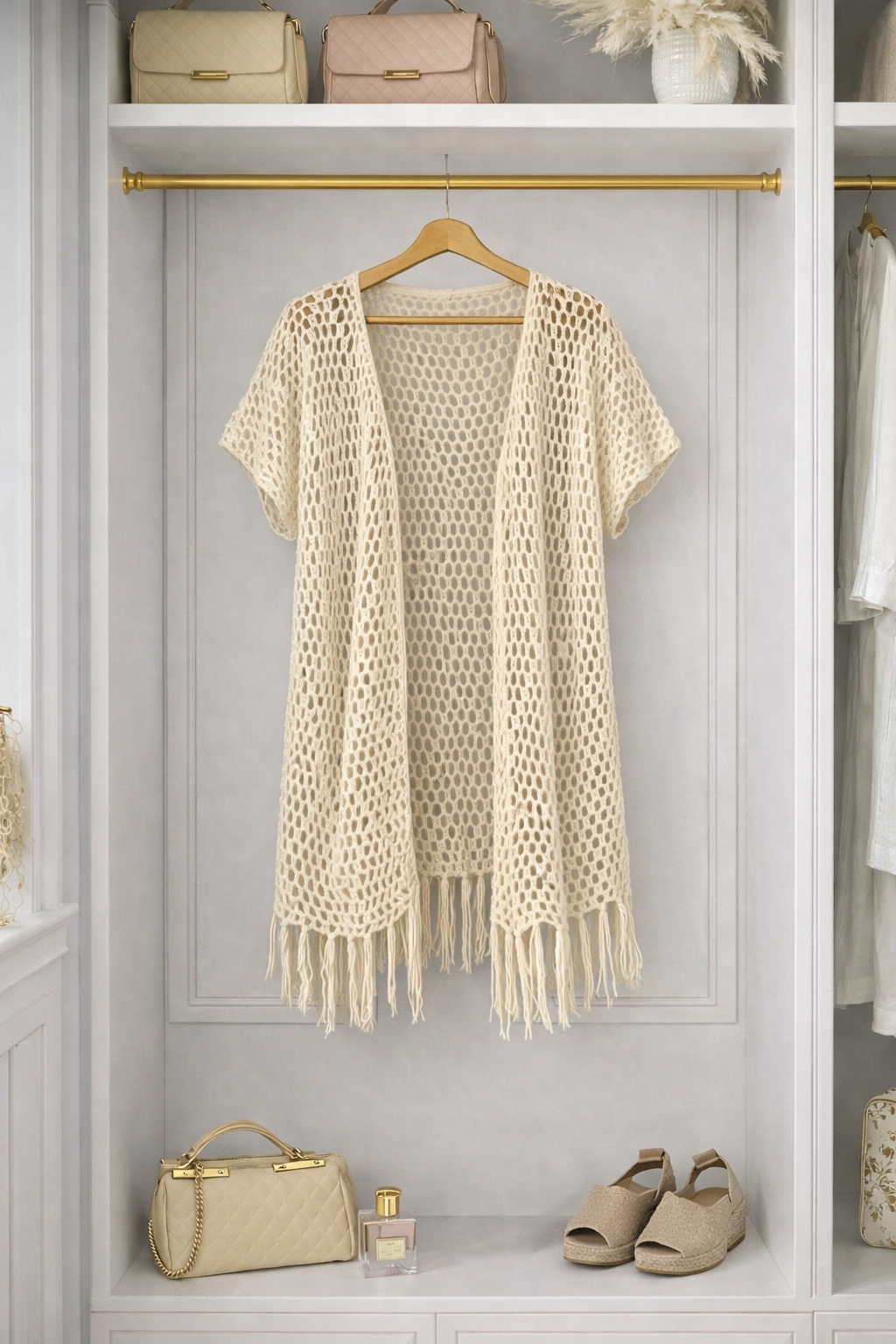 Soleia Crochet Tassel Fringe Back Cardigan No Returns on Sale Items