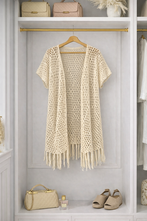 Soleia Crochet Tassel Fringe Back Cardigan No Returns on Sale Items