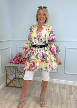 Leah Broderie Anglaise Floral Smock Tunic Dress  8–18 Lemon