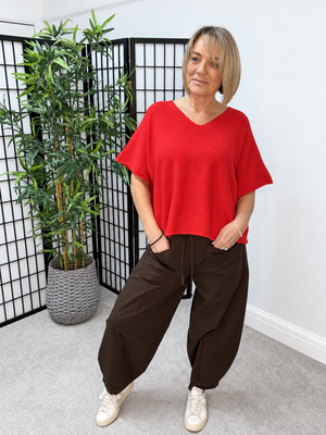 Serelai Luxe V-Neck Wide-Sleeve Jumper – Red