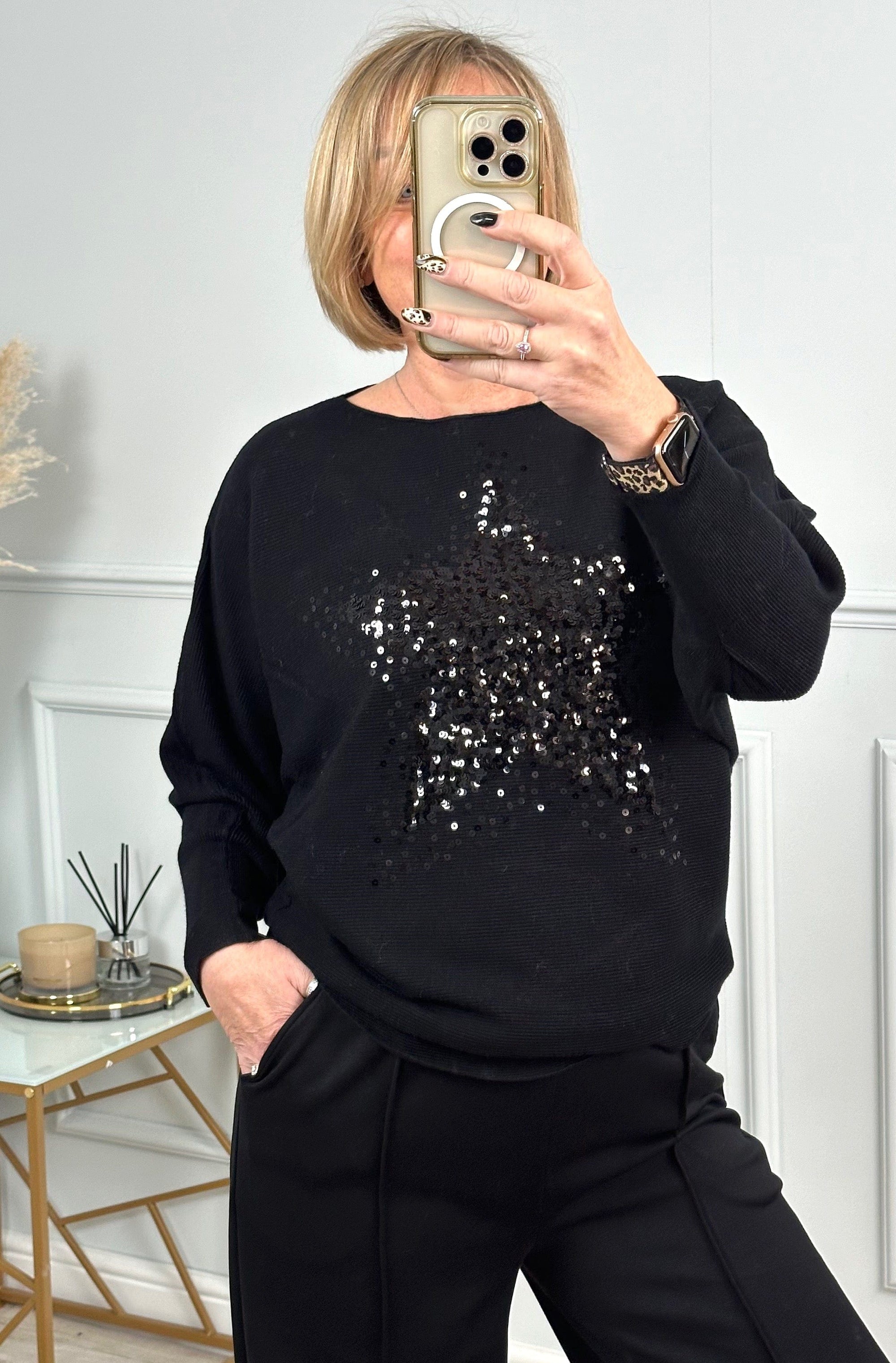Starburst Sequin Jumper 8-16 Black - Susie's Boutique