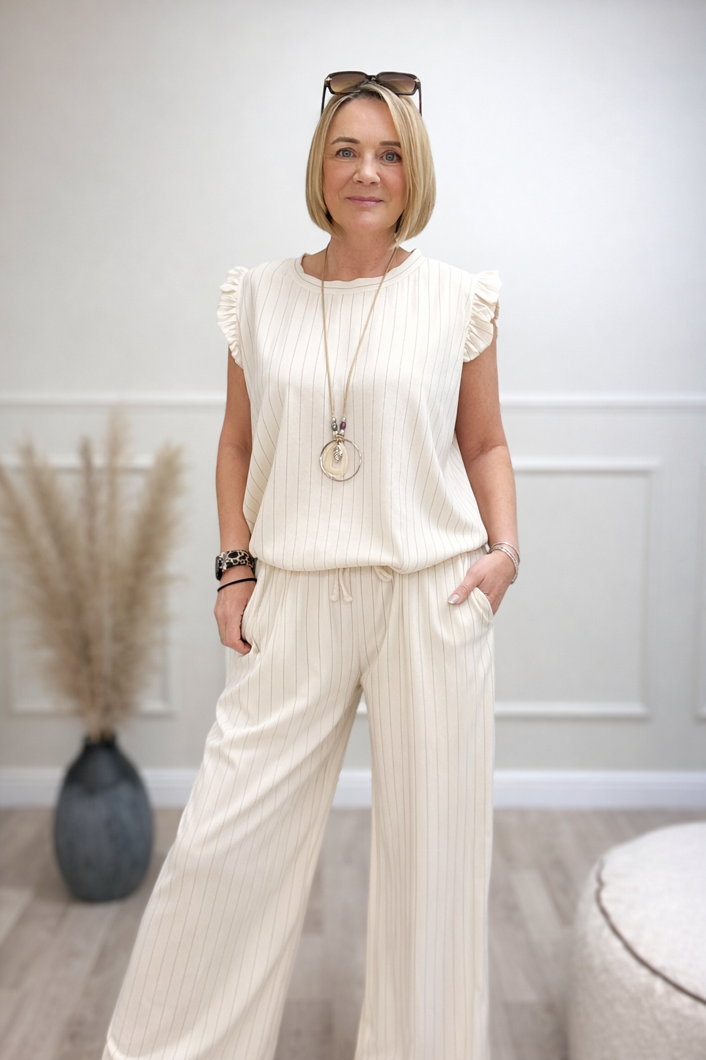 Kennedy Pinstripe Frill Shoulder Co-Ord Set 10-18