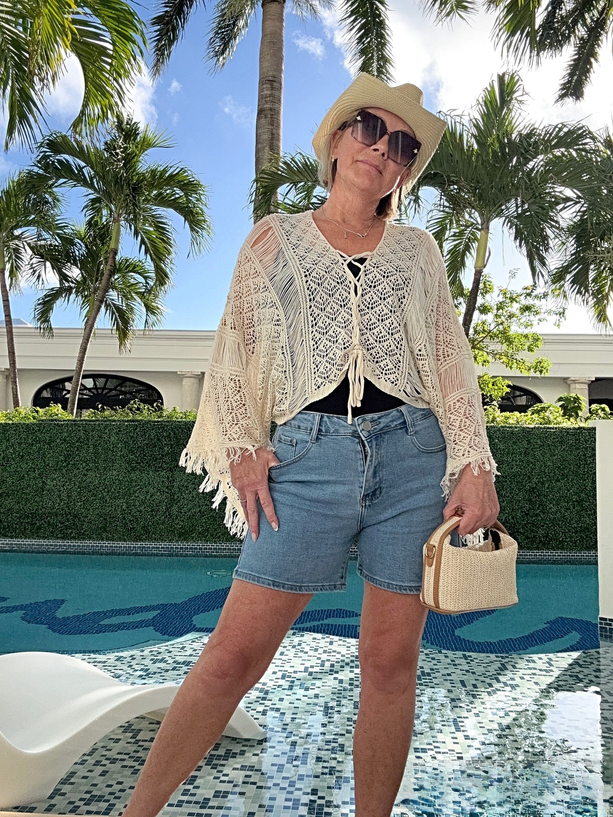 Talia Crochet Lace Top with Fringe Detail Cream - Susie's Boutique