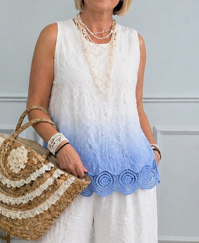 Marina Embroidered Top with Lace Hem 12-18