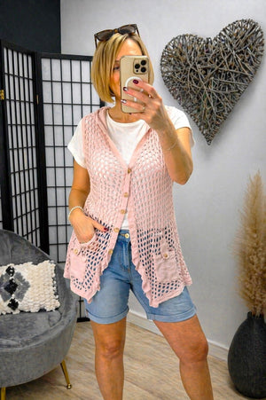 Crochet Mesh Sleeveless Cardigan Waistcoat 10-18 holiday cover