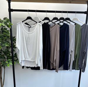 Hallie Scoop Hem Sleeved Top - Slate
