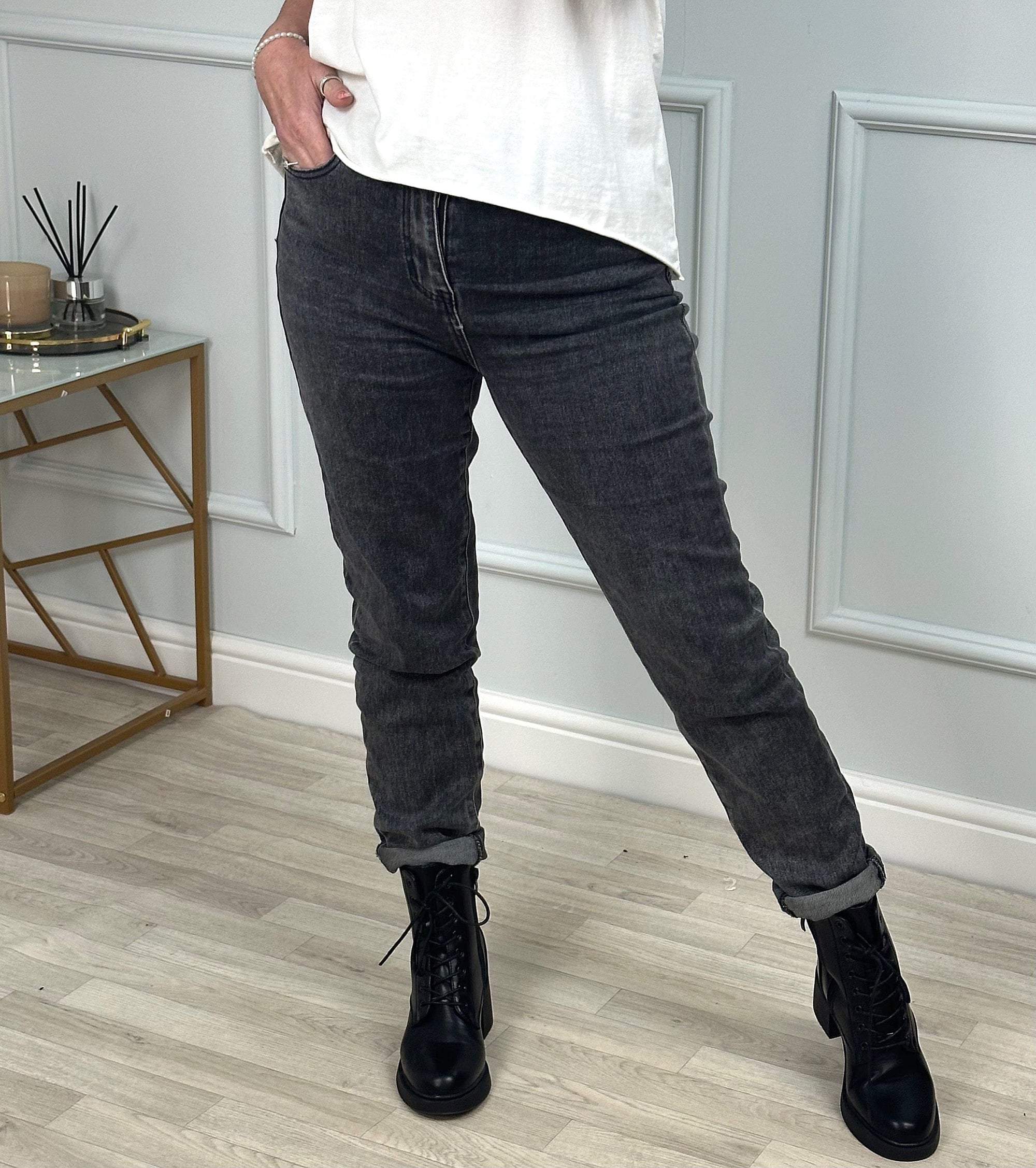 G-Smack Emily Mom Fit Jeans 8-22 Dark Grey - Susie's Boutique