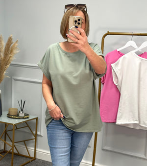 Daria Roll Sleeve Sweat T-shirt 10-18 Sage - Susie's Boutique