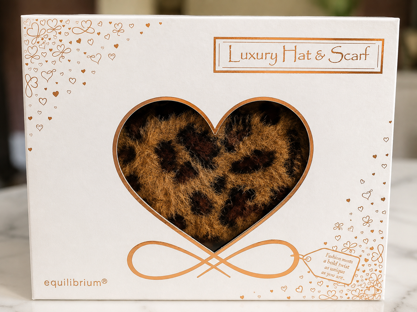 Luxury Leopard Print Hat & Scarf Gift Set – Camel/Black
