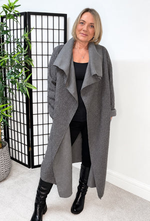 Hattie Bouclé Waterfall Coat – Grey