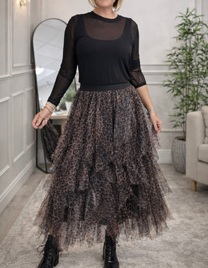 Lori Leopard Print Layered Tulle Skirt – Size 8–18