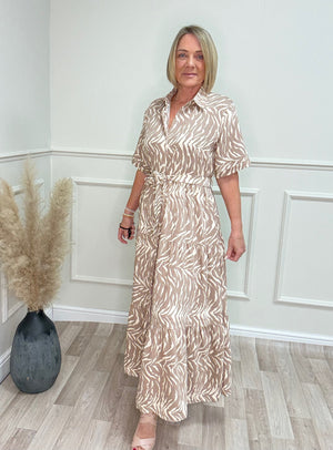 Serena Zebra Print Button-Through Maxi Dress 10-18 Mocha