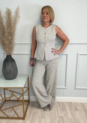 Leilani Textured Wide-Leg Trousers 10-14 Stone - Susie's Boutique