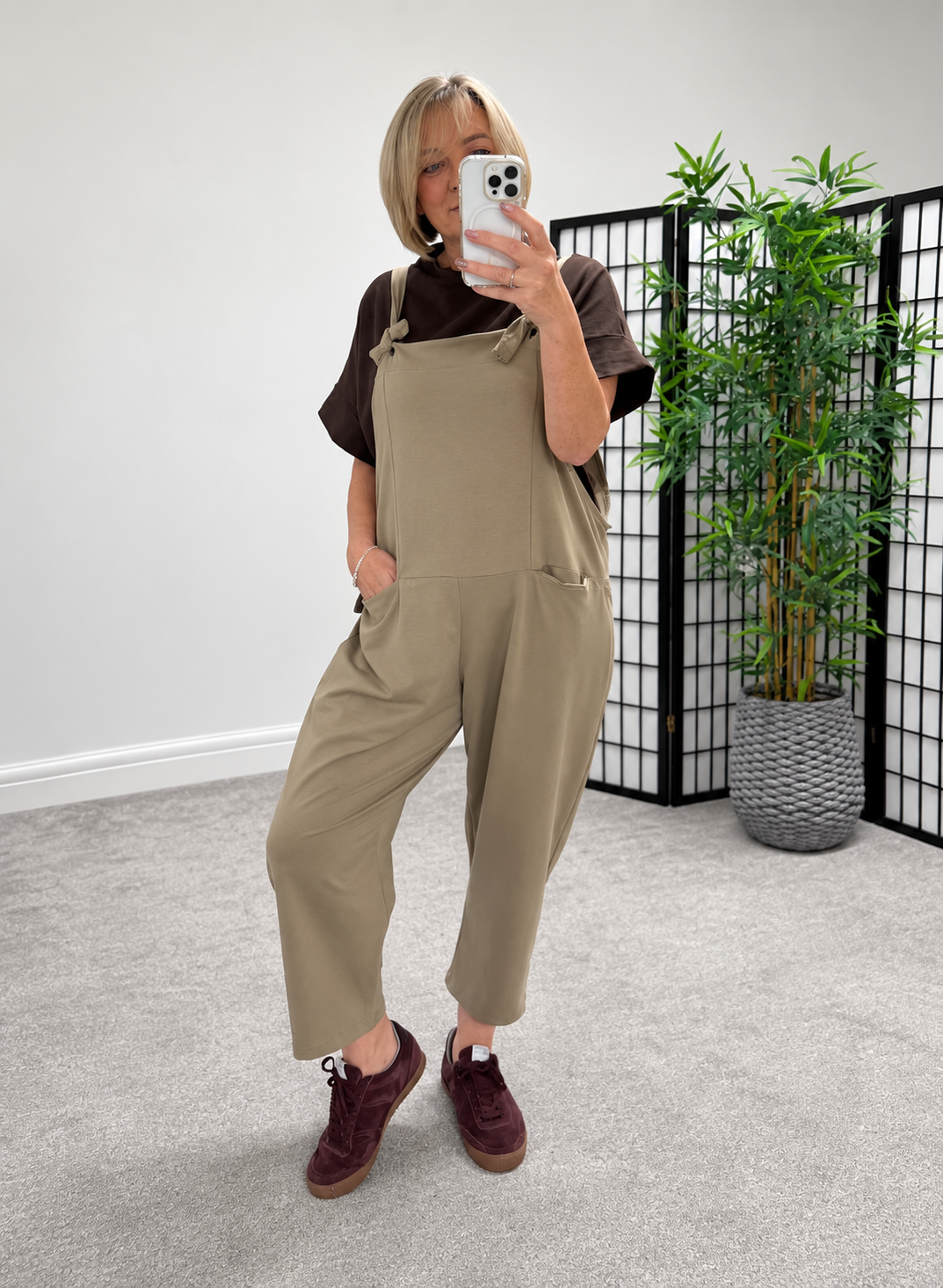 Nina Jersey Barrel Dungarees 8-16 Mocha