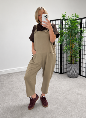 Nina Jersey Barrel Dungarees 8-16 Mocha