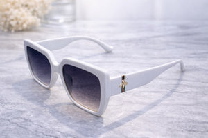 Oversized Square Frame Sunglasses with Bee Emblem