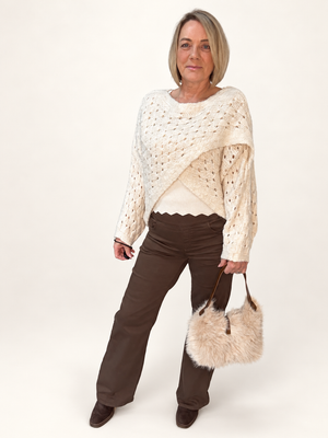 Orla Open Knit Crossover Jumper – Cream