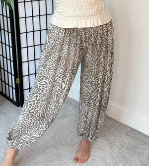 Leopard Print Harem Barrel Trousers 8-16 Mocha