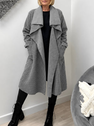 Hattie Bouclé Waterfall Coat – Grey