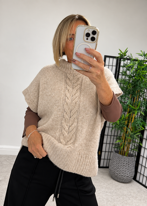 Marnie Cable Knit Sleeveless Jumper – Oatmeal