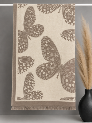 Reversible Butterfly Print Scarf – Beige & Cream