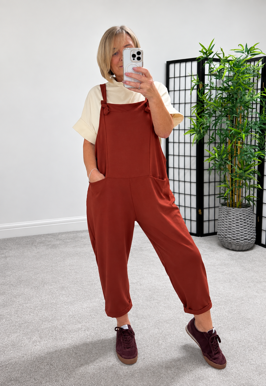 Nina Jersey Barrel Dungarees 8-16 Rust