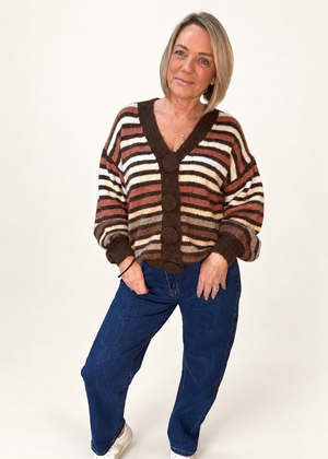 Sienna Oversized Stripe Cardigan – Chocolate