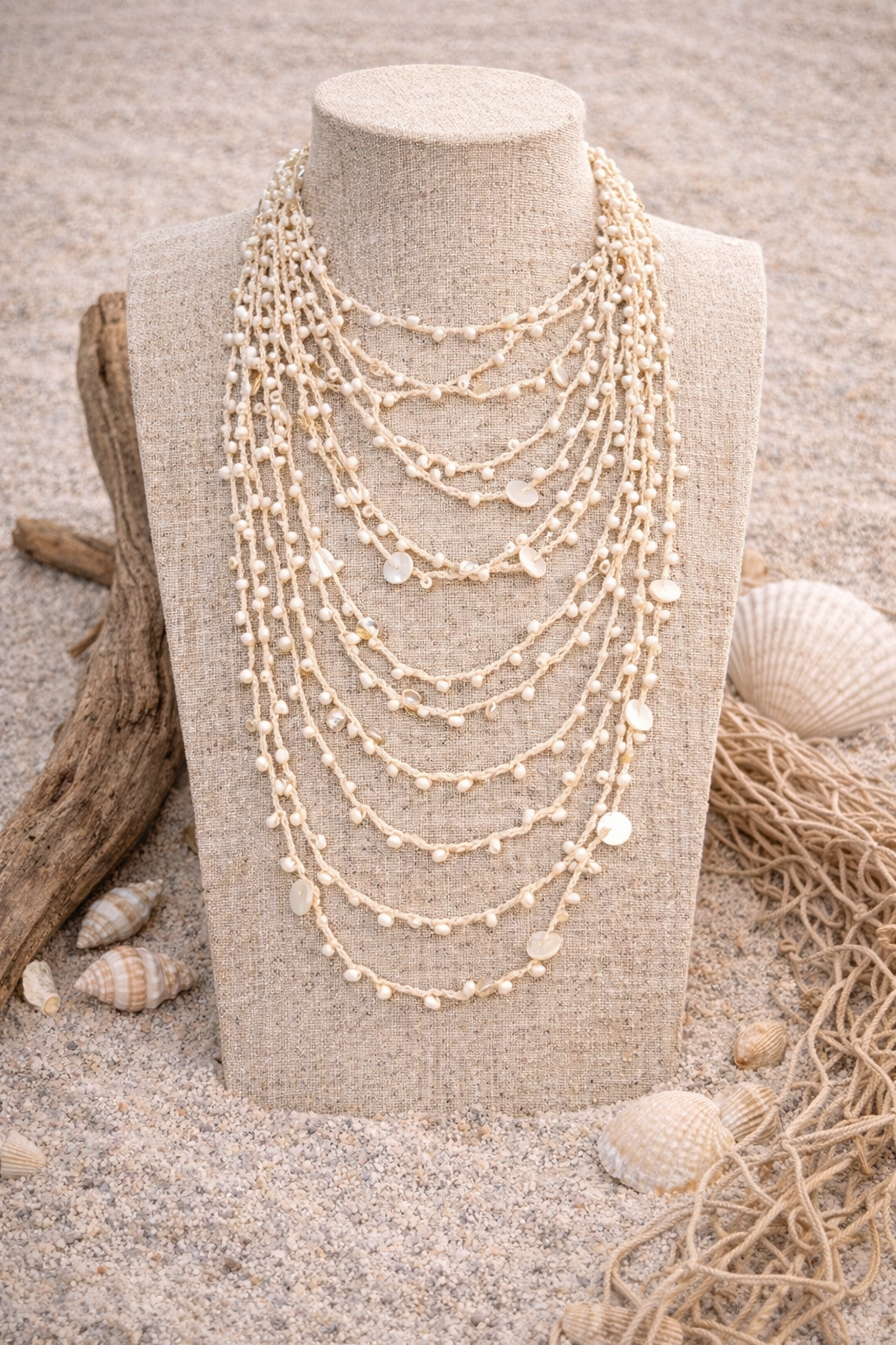 Multi-Strand Shell & Bead Layered Necklace