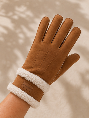 Faux Suede Borg Trim Gloves – Tan
