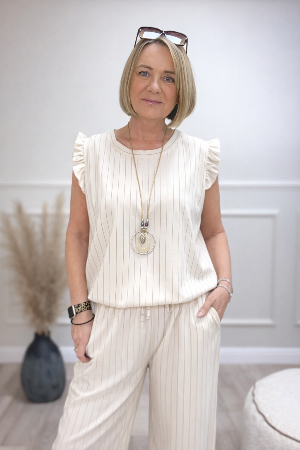 Kennedy Pinstripe Frill Shoulder Co-Ord Set 10-18