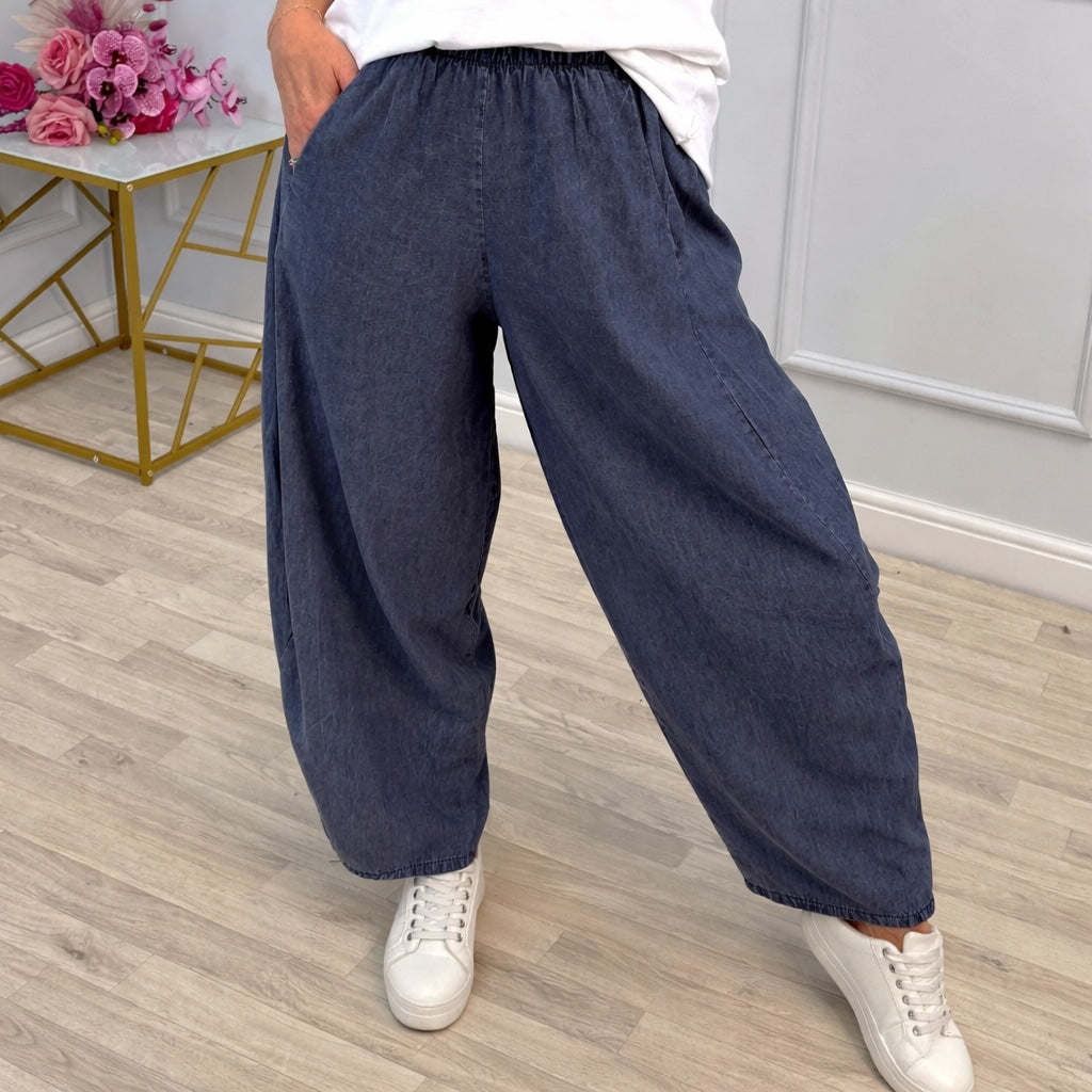 Georgia Chambray Cocoon Trousers / Joggers – Sizes 8–20 Slate