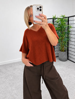 Serelai Luxe V-Neck Wide Sleeve Jumper – Autumn Spice