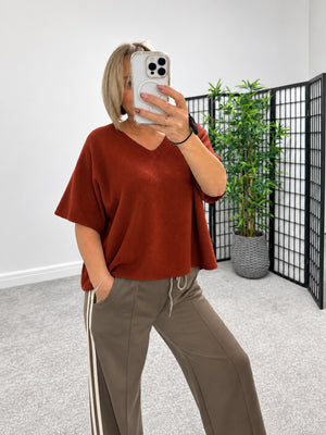 Serelai Luxe V-Neck Wide Sleeve Jumper – Autumn Spice