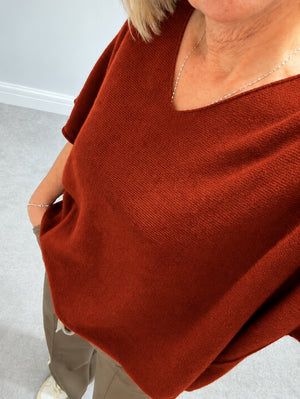 Serelai Luxe V-Neck Wide Sleeve Jumper – Autumn Spice