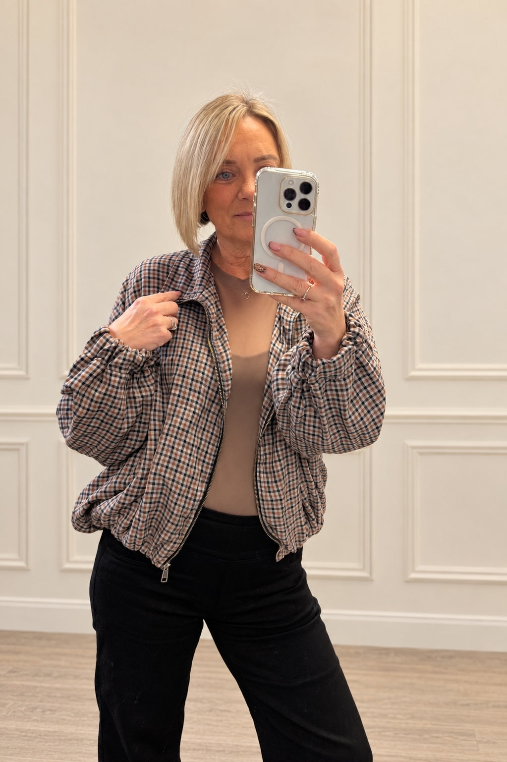 Harriet Heritage Check Funnel Neck Jacket