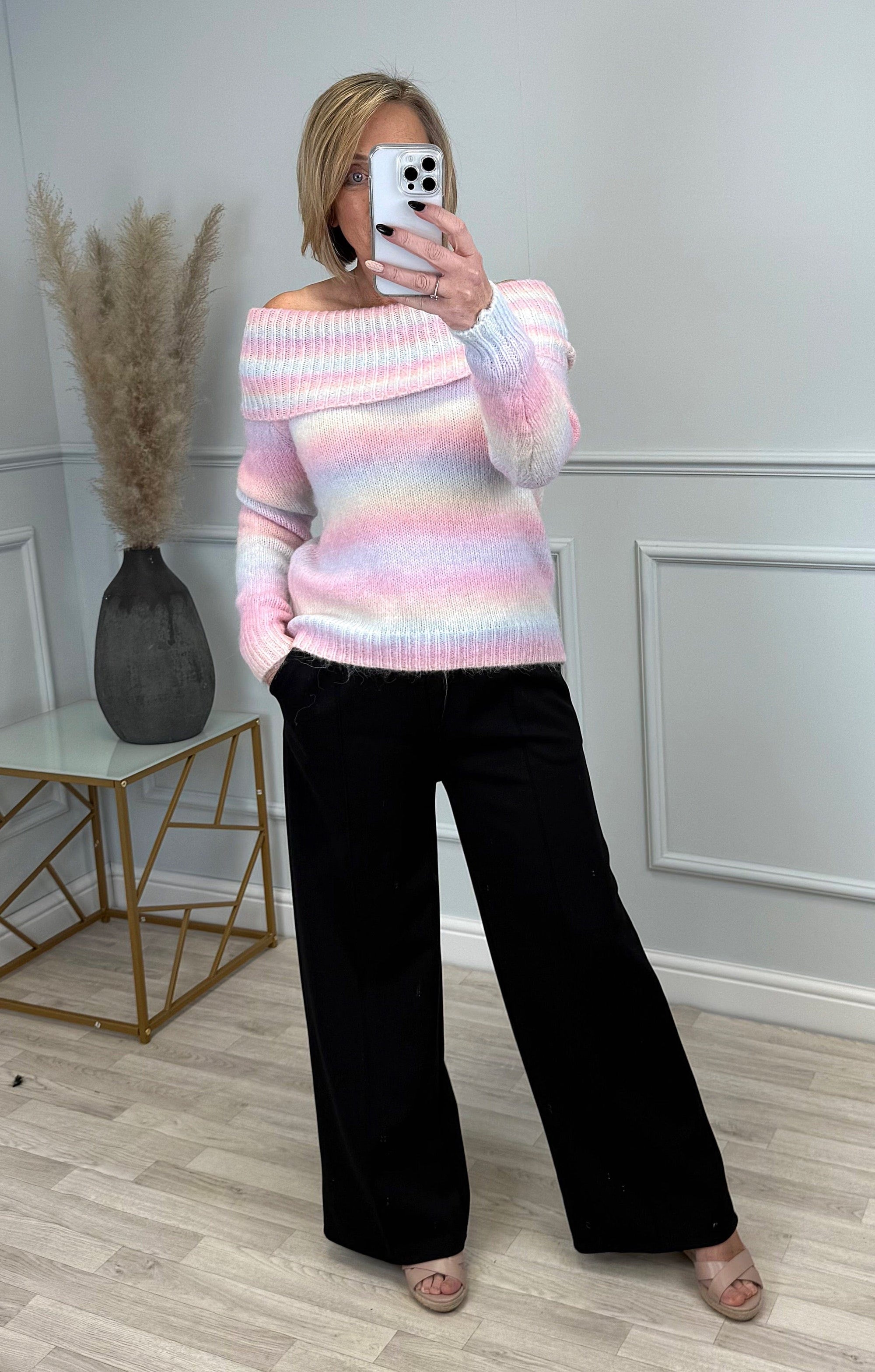 Bella Rainbow Knit Off-Shoulder Sweater 8-16 - Susie's Boutique