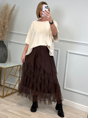 Lori Mesh Tulle Skirt 8-18 Chocolate - Susie's Boutique