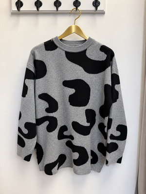 Mila Scribble Print Knitted Jumper – Grey