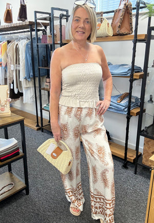 Paisley Wide-Leg Trousers 8-16 Taupe