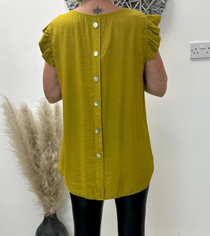 Grace Frill Sleeve Button Back Top 8-16 Mustard - Susie's Boutique