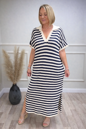 Maren Nautical Stripe Knitted Polo Midi Dress 10-18