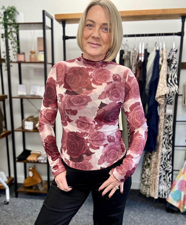 Rosalie Rose Print Mesh Top
