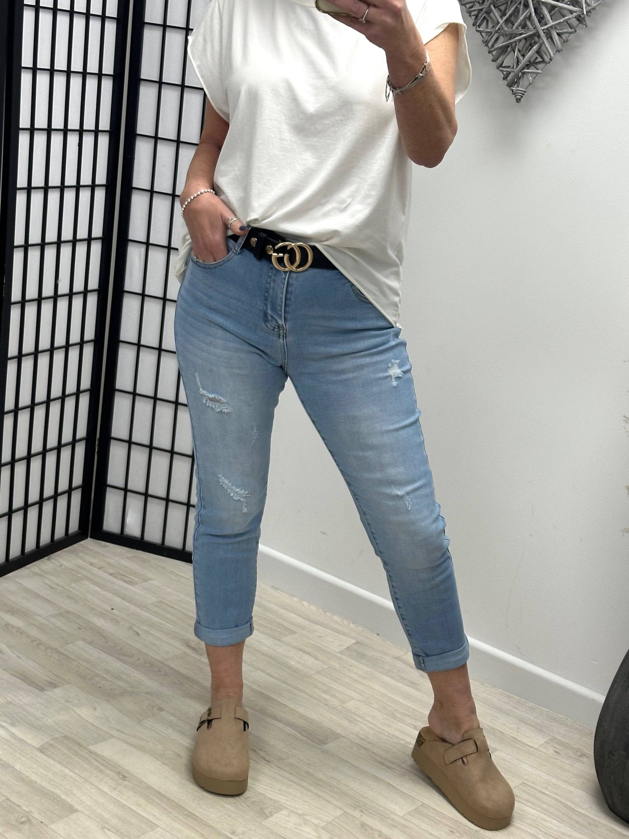 G-Smack Emily Distressed  Mom Fit Jeans 10-20 Light Wash
