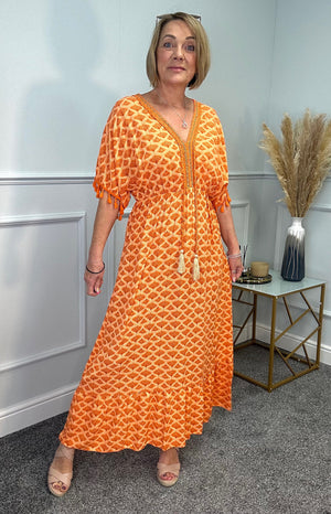 Lavine Tassel Trim Maxi Dress 8-20 Orange