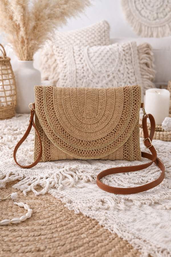 Boho Woven Clutch Crossbody Bag