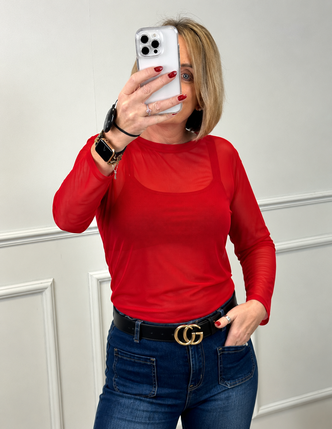 Carissa Mesh Long Sleeve Top – Red