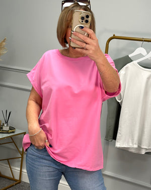 Daria Roll Sleeve Sweat T-shirt 10-18 Pink - Susie's Boutique