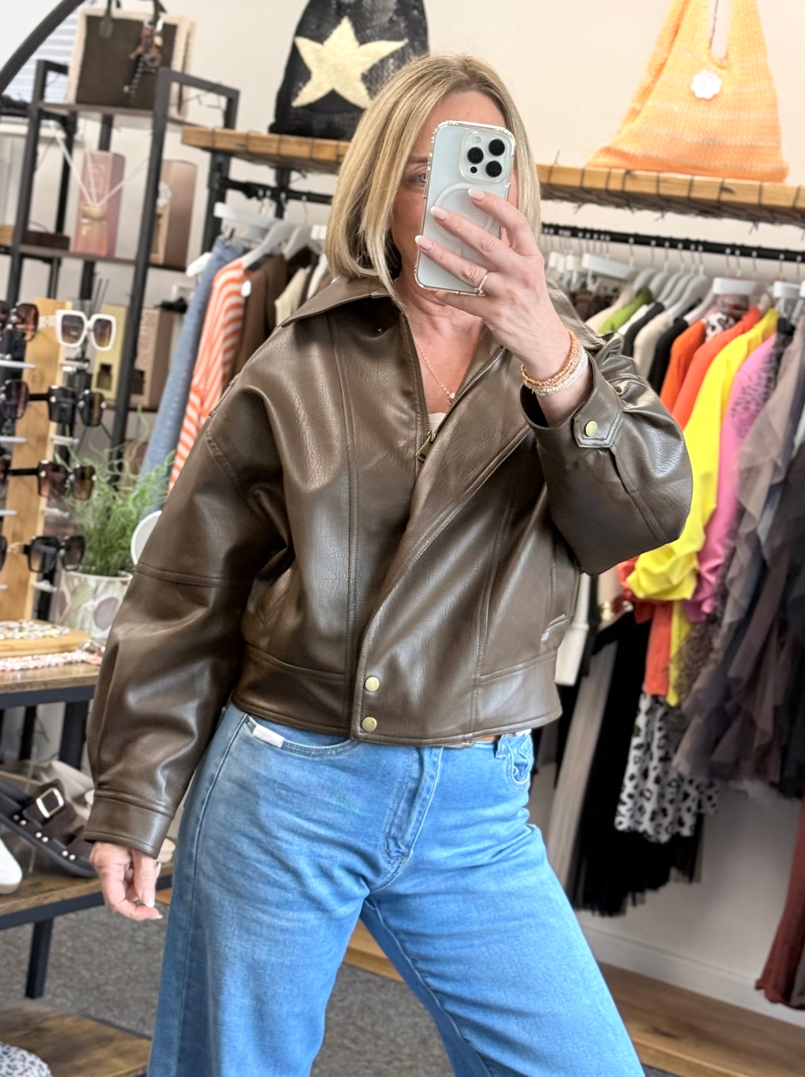 Frankie Faux Leather Jacket Chocolate